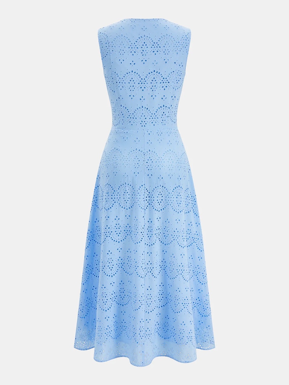 297 Cotton Sleeveless Embroidered Eyelet Dress with Deep V Neck - Picture 3 of 5